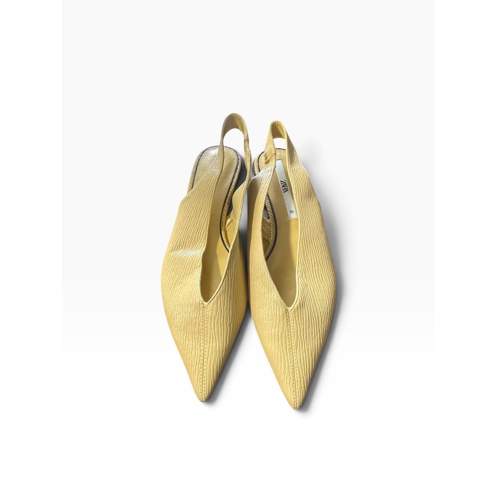 Zara Yellow Textured Slingback Pointed Toe V-Cut Flat Shoes Size 38